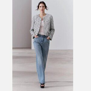 ZARA BLAZER SILVER SEQUINS JACKET WOMAN EMBROIDERED COAT Size S, M NWT